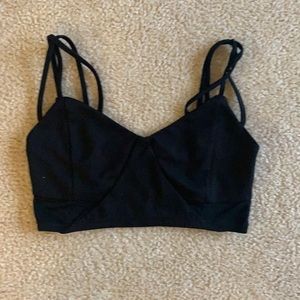 Strappy black crop top with mesh panels